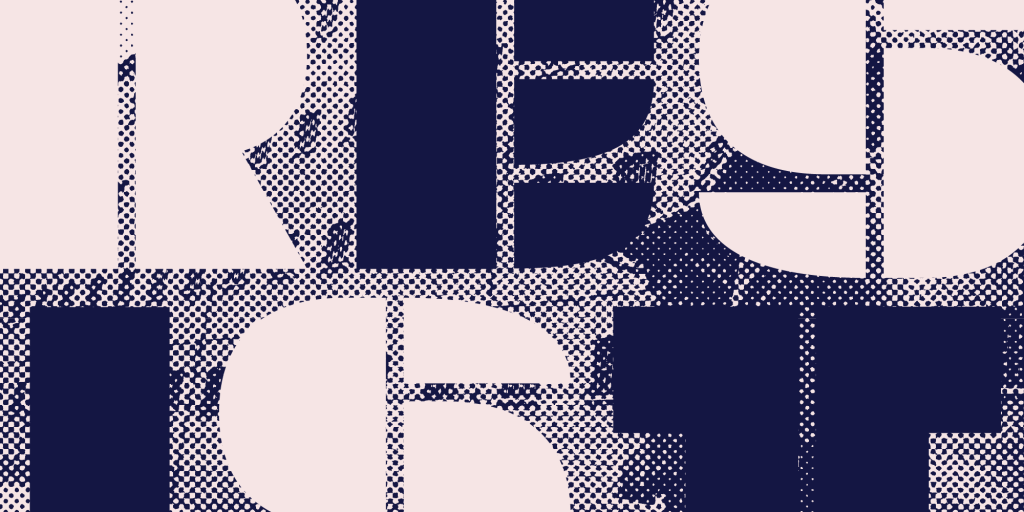 Gigantic word "resist" with an abstract halftone background.